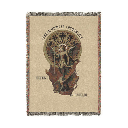 St. Michael the Archangel Woven Blanket | Catholic Throw with Gothic Rose Window