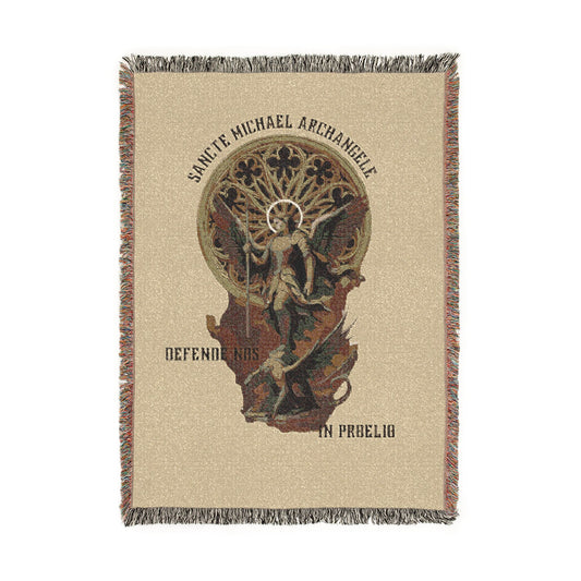 St. Michael the Archangel Woven Blanket | Catholic Throw with Gothic Rose Window